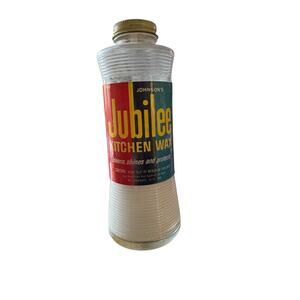 Vintage Johnsons Jubilee Kitchen Wax Glass Bottle Less Than Half Full Retro Cook